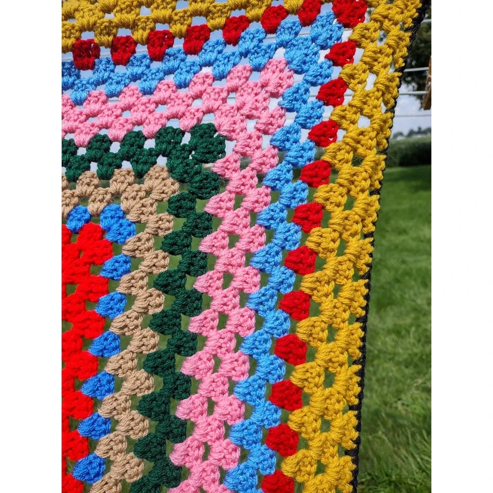 Handmade Crochet Granny Square Blanket 50x58 Multi Color Afghan Throw